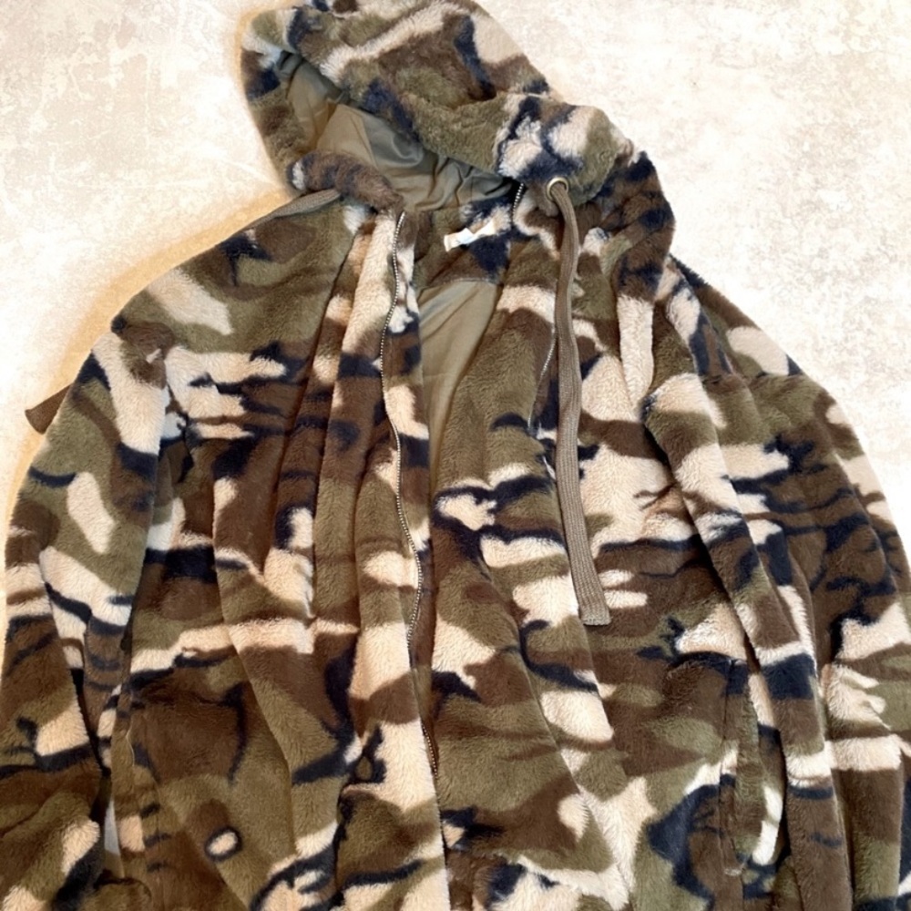 Camo Faux Fur Zip Jacket